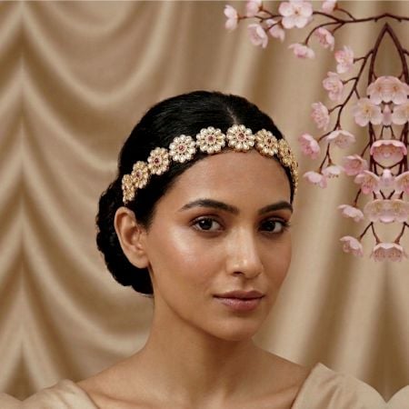 Handcrafted Kundan Alloy Metal Floral Hairband